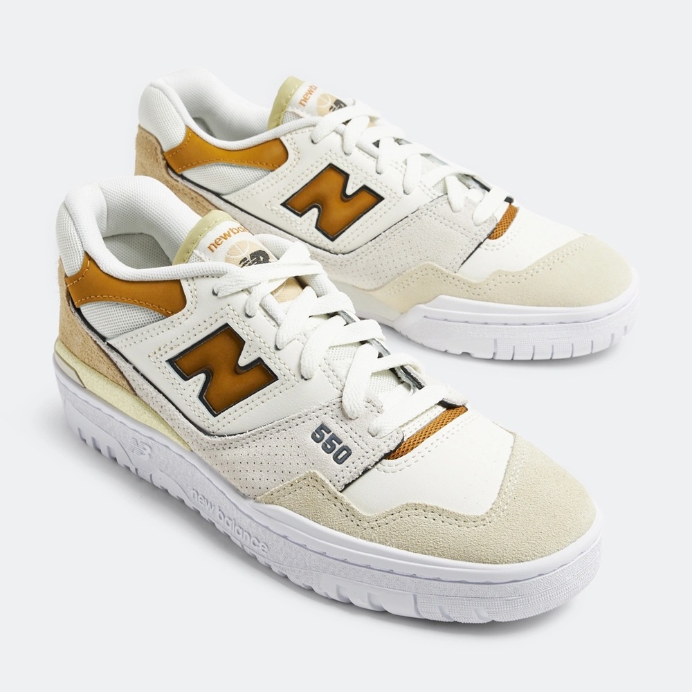 New Balance White and Tan Sneakers